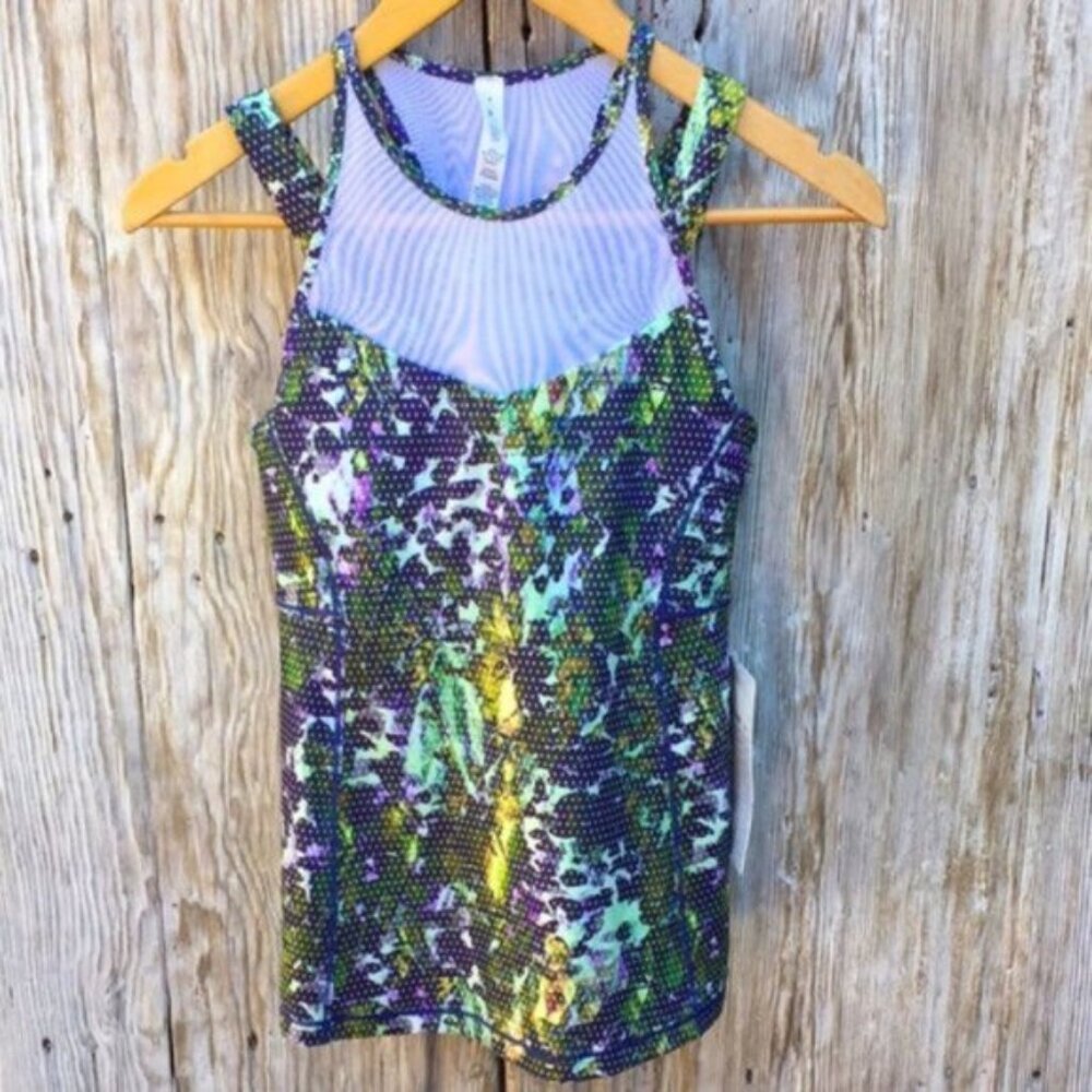 Lululemon (4) Running In The City Floral Abstract Mesh Racerback Yoga Tank Top
